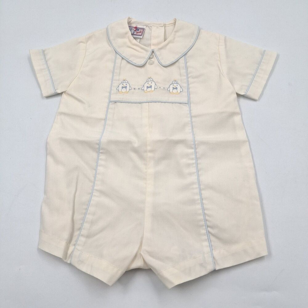 Vintage Petit Ami Embroidered Penguins Romper Cream Off White Size 3m?